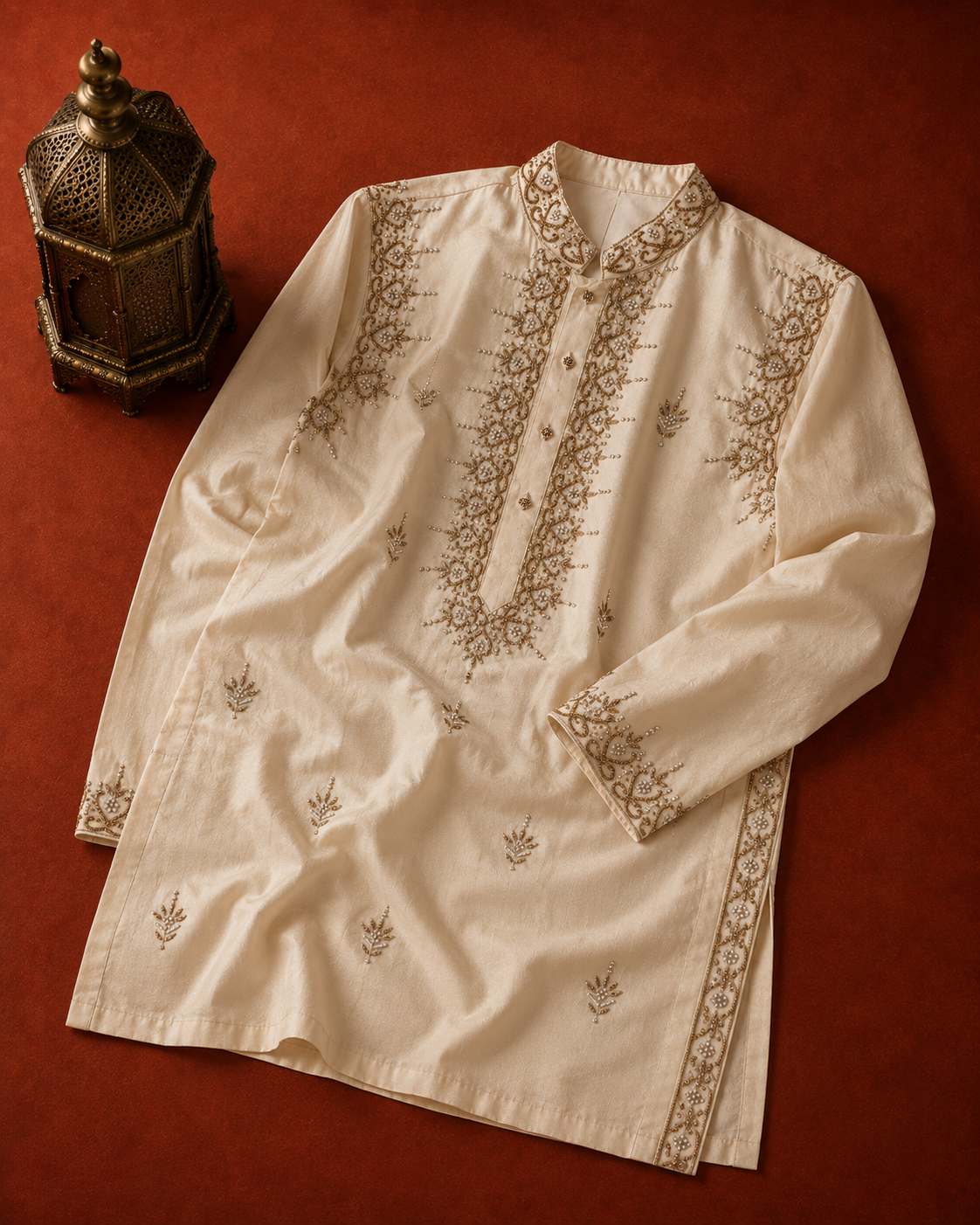 Men’s Ivory Embroidered Kurta | Premium Wedding & Festive Ethnic Wear
