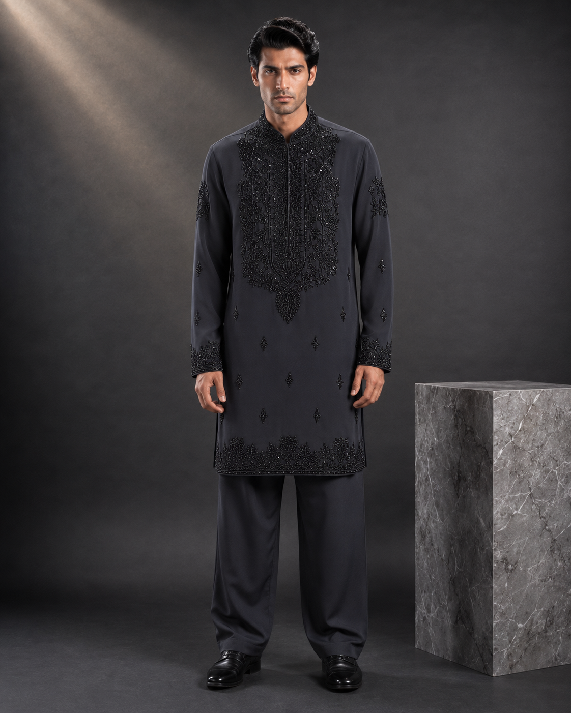 Men's Charcoal Grey Embroidered Designer Kurta | Premium Ethnic Kurta for Weddings, Eid, Festive & Party Wear
