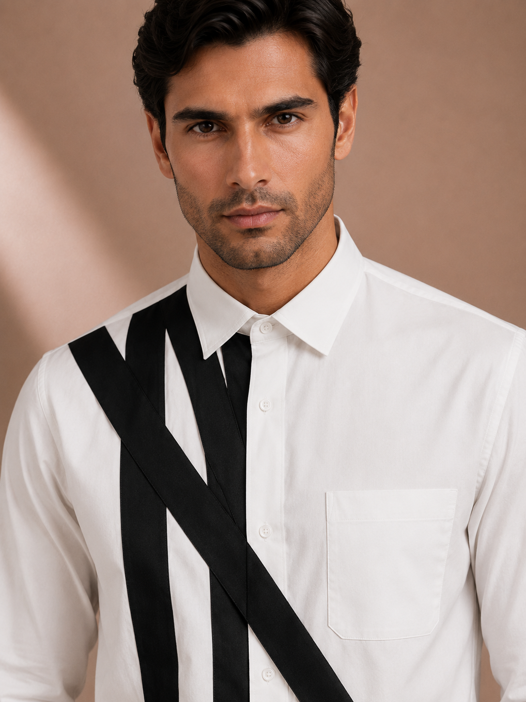 Men's White Geometric Designer Shirt | Premium Full Sleeve Smart Casual Button-Down Shirt