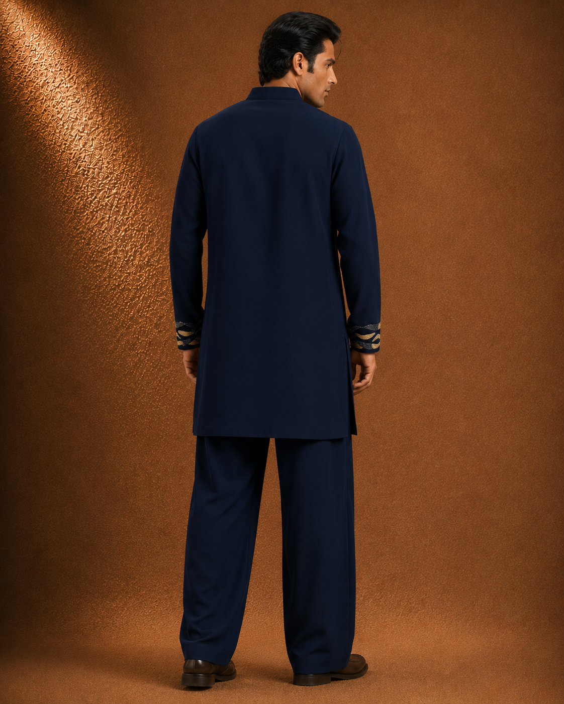 Men's Navy Blue Designer Embroidered Kurta | Premium Festive & Wedding Ethnic Wear