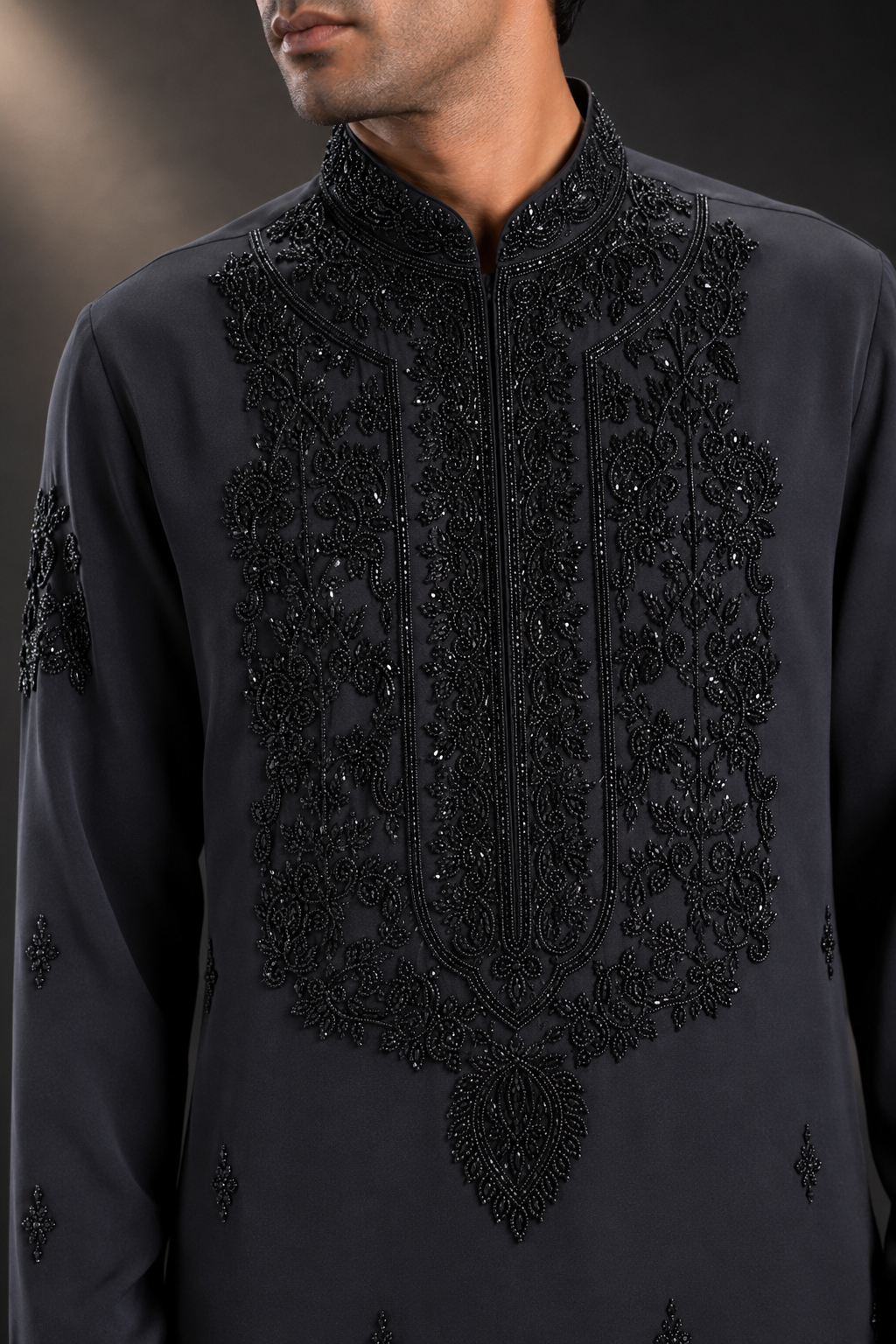 Men's Charcoal Grey Embroidered Designer Kurta | Premium Ethnic Kurta for Weddings, Eid, Festive & Party Wear