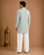 Pastel Mint Green Embroidered Kurta for Men