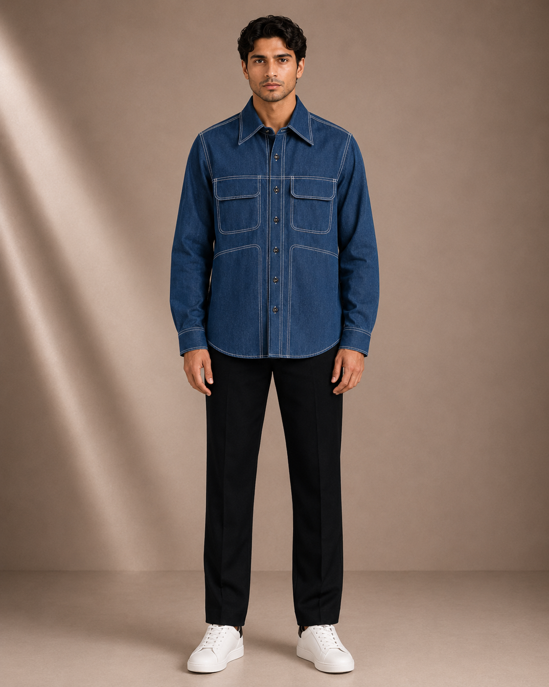 Men's Blue Denim Utility Shirt | Premium Overshirt