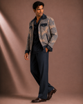 Men's Premium Grey Printed Bomber Jacket | Regular Fit Zip-Up Casual Jacket