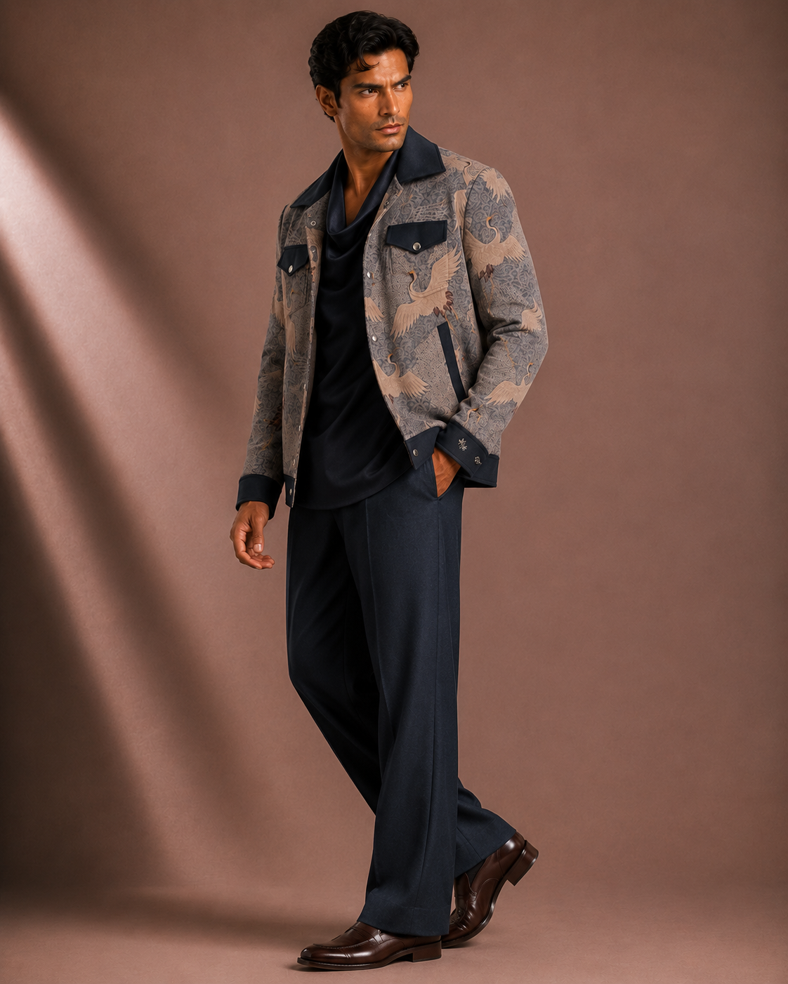 Men's Premium Grey Printed Bomber Jacket | Regular Fit Zip-Up Casual Jacket