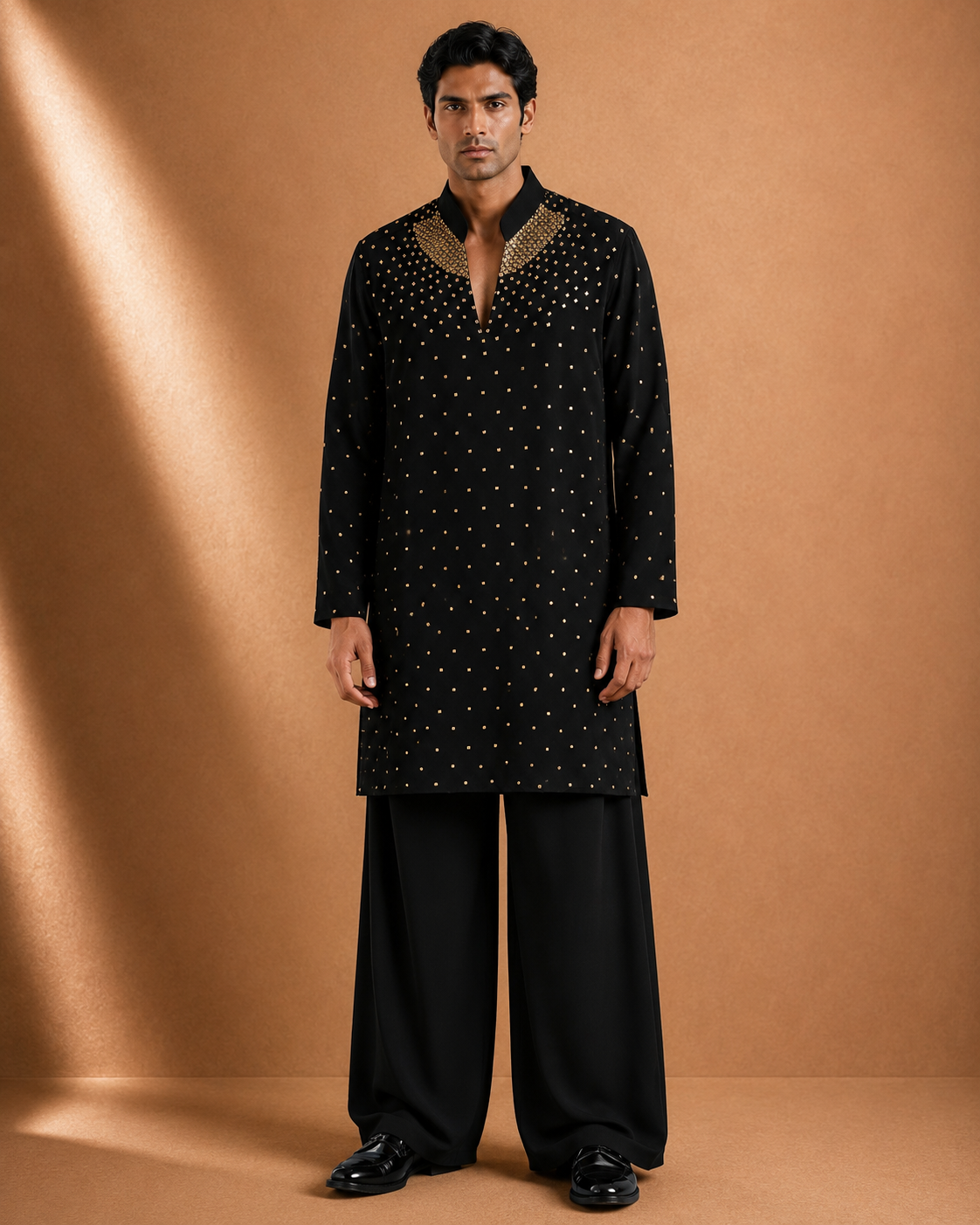 Men's Black Studded Embellished Kurta | Premium Ethnic Wear for Festive, Wedding & Party Occasions
