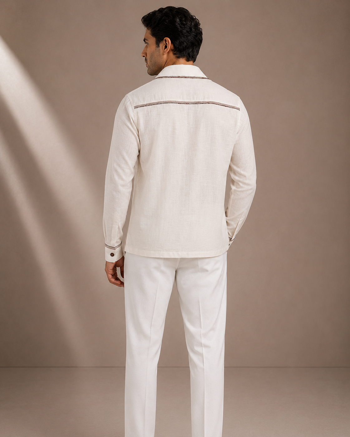Men's Off White Textured Cuban Collar Shirt | Premium Full Sleeve Designer Casual Party Shirt