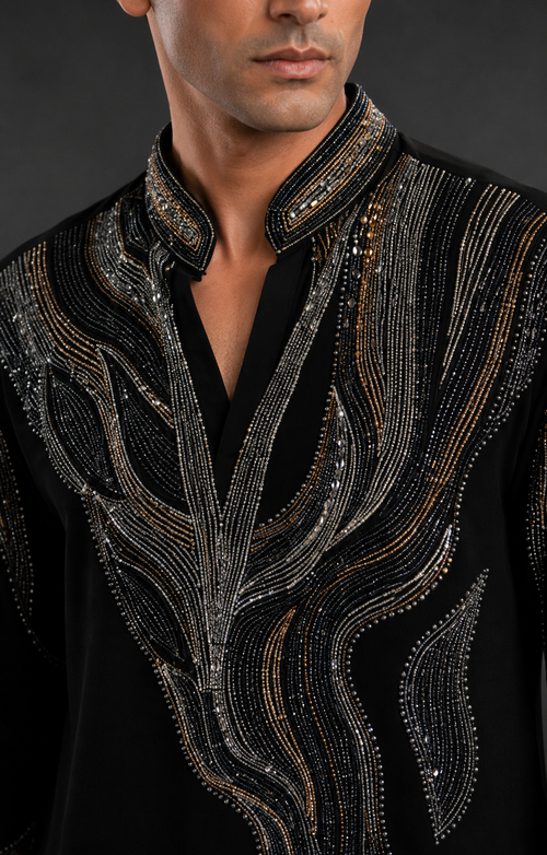 Black Designer Embroidered Men's Kurta | Premium Ethnic Kurta for Wedding & Festive Wear