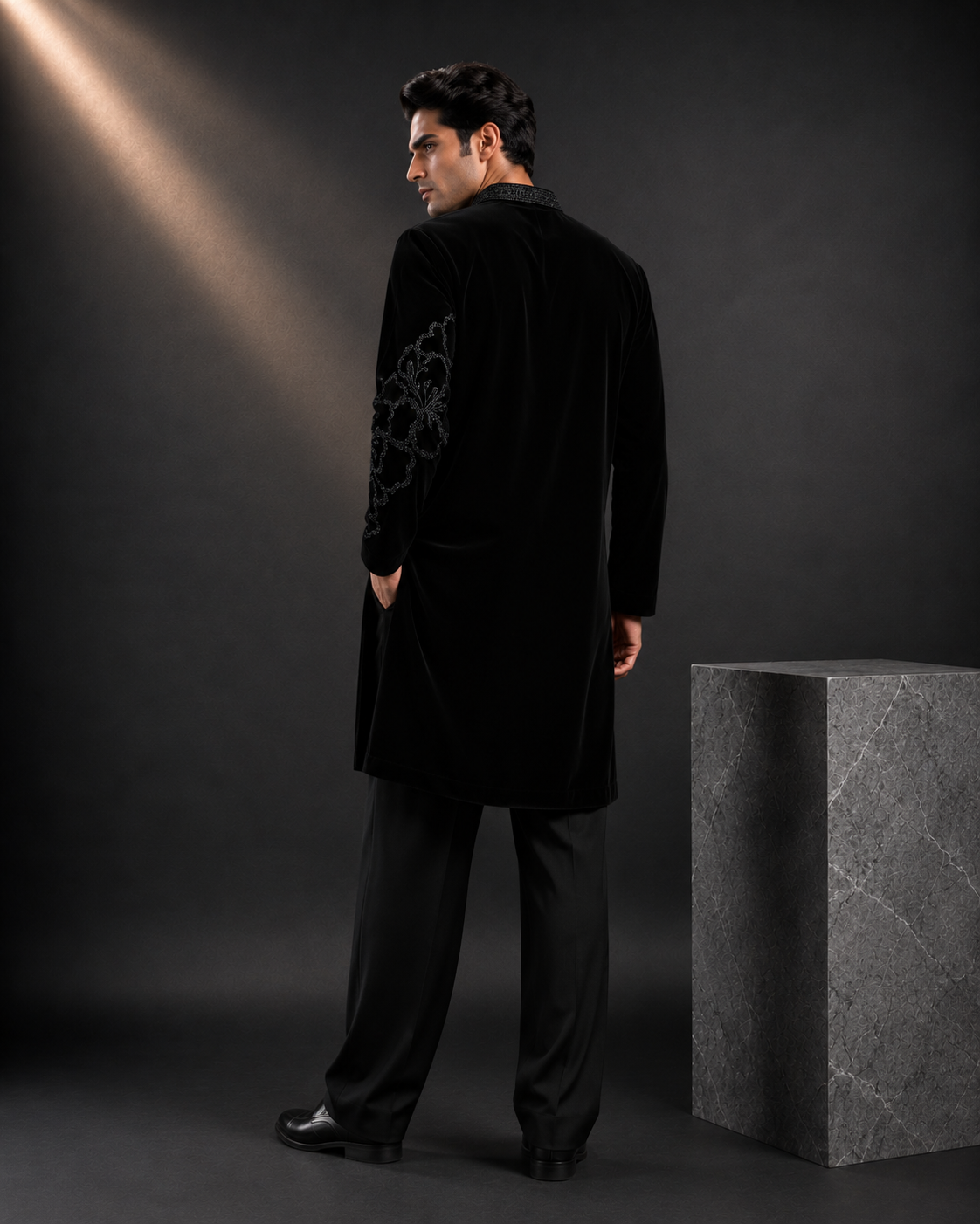 Men's Black Floral Embroidered Designer Kurta | Premium Ethnic Kurta for Weddings, Festive & Party Wear