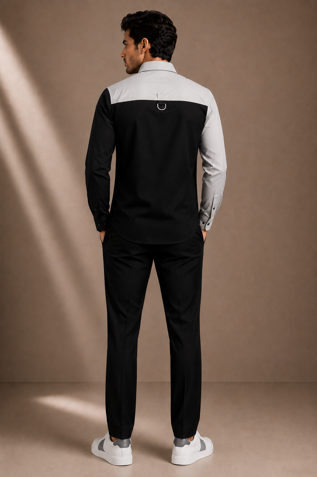 Men's Premium Black &amp; White Color Block Casual Shirt | Regular Fit Full Sleeve Shirt