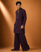 Men's Wine Embellished Kurta | Premium Ethnic Wear for Festive & Wedding Occasions