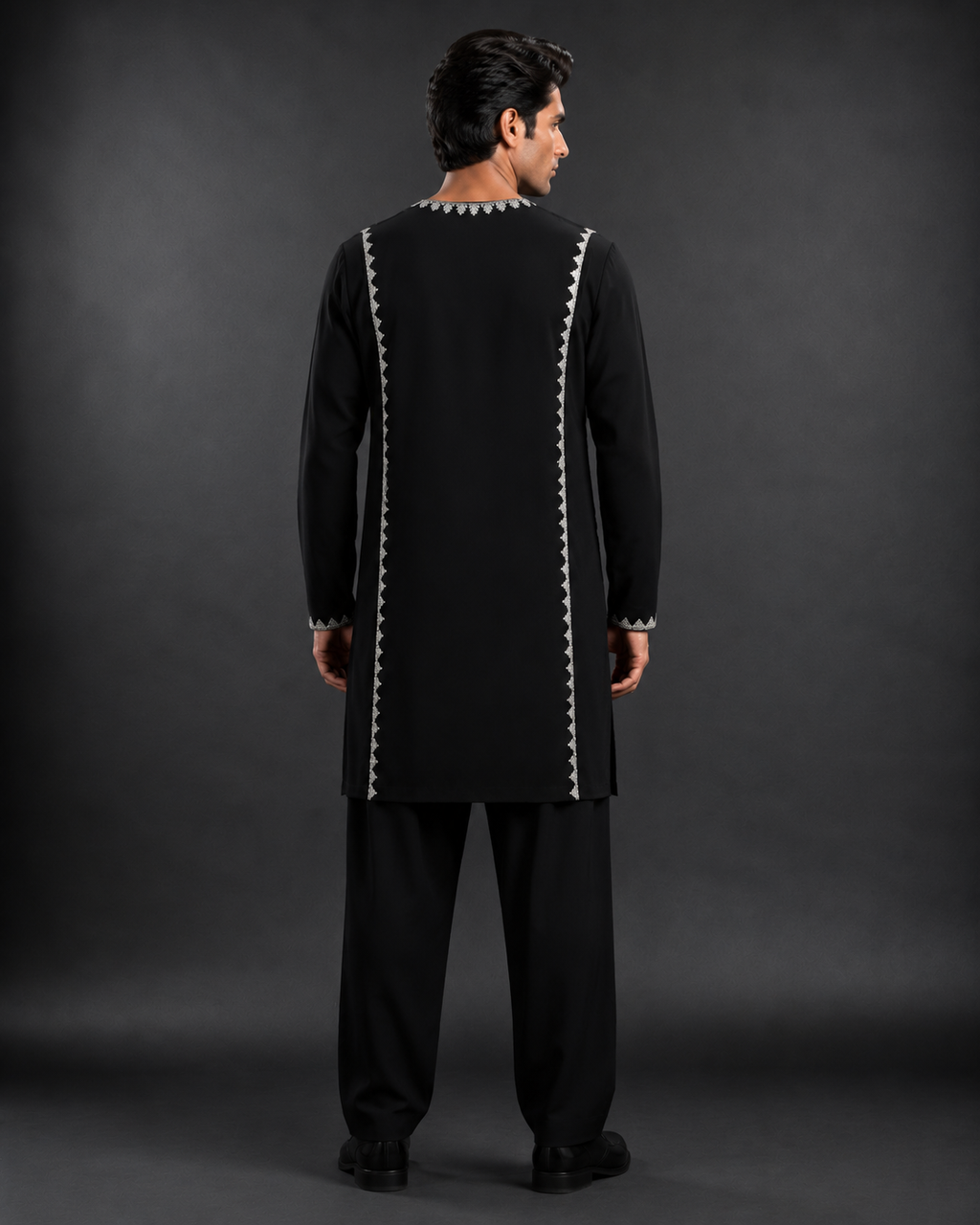 Men's Black Designer Embroidered Kurta | Premium Silver Embroidery Festive Ethnic Wear