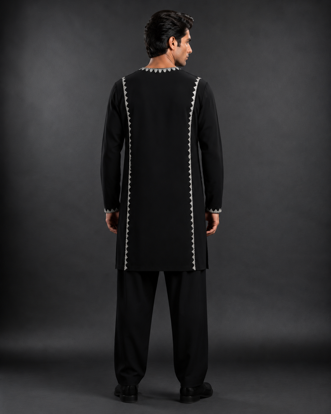 Men's Black Designer Embroidered Kurta | Premium Silver Embroidery Festive Ethnic Wear