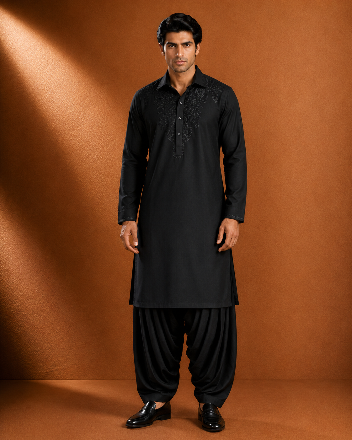 Men's Black Embroidered Pathani Kurta | Premium Ethnic Wear for Festive & Wedding Occasions
