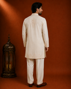 Cream Tone-on-Tone Embroidered Kurta for Men | Groom & Wedding Festive Wear