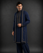 Navy Blue Embroidered Men's Kurta for Wedding, Festive & Ethnic Wear