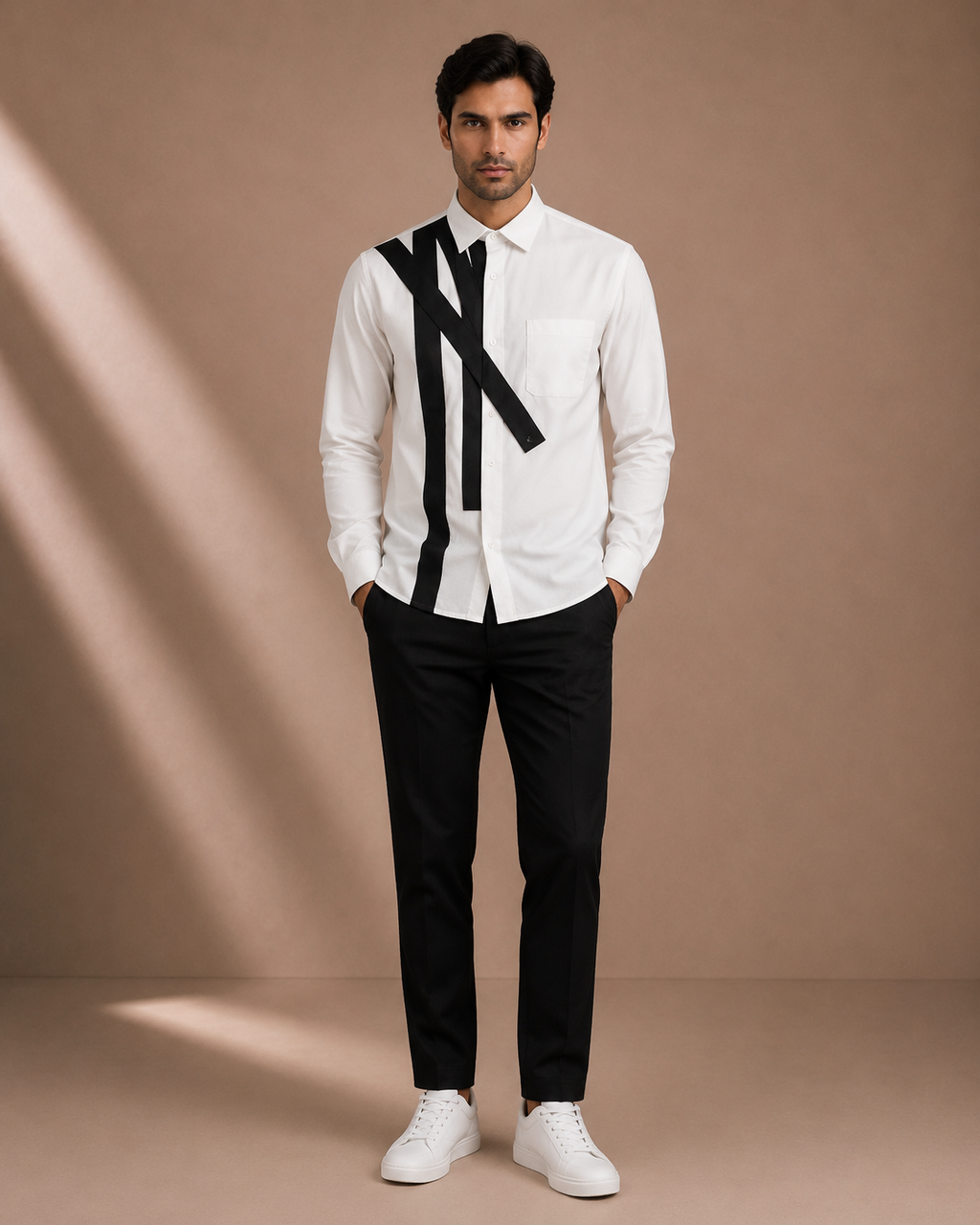 Men's White Geometric Designer Shirt | Premium Full Sleeve Smart Casual Button-Down Shirt