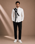 Men's White Geometric Designer Shirt | Premium Full Sleeve Smart Casual Button-Down Shirt