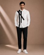 Men's White Geometric Designer Shirt | Premium Full Sleeve Smart Casual Button-Down Shirt