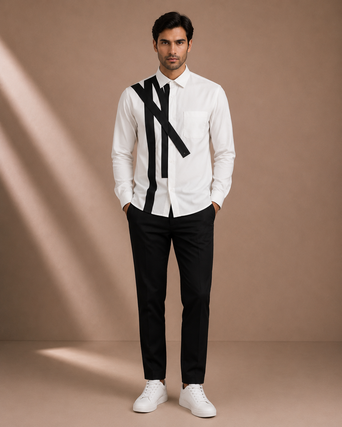 Men's White Geometric Designer Shirt | Premium Full Sleeve Smart Casual Button-Down Shirt