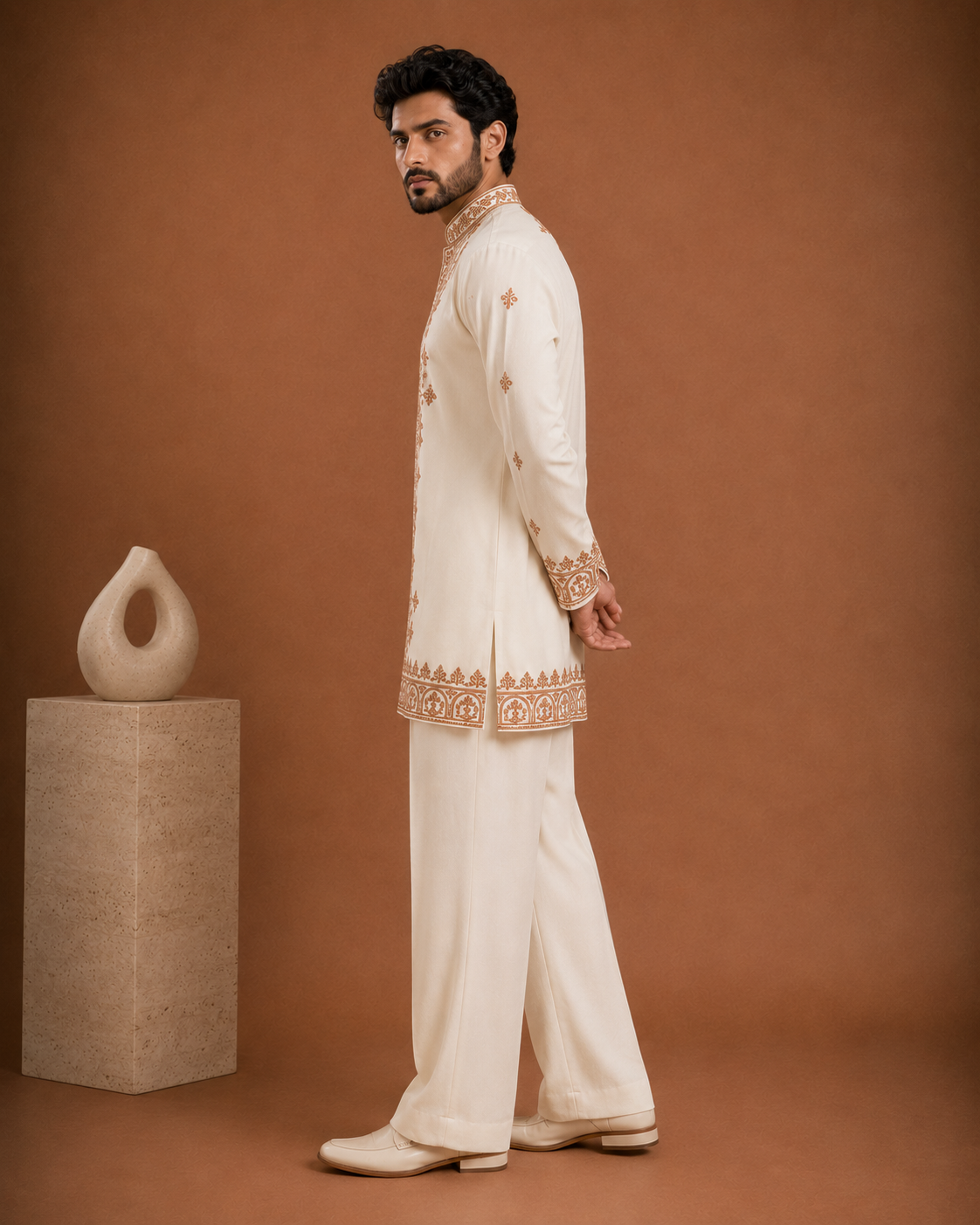 Off-White Gold Thread Embroidered Kurta for Men | Groom & Festive Wedding Wear