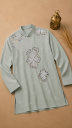Pastel Mint Green Embroidered Kurta for Men