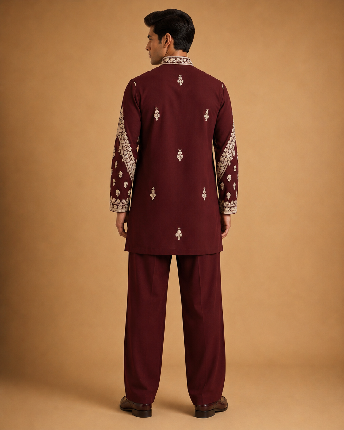 Men's Maroon Heavy Embroidered Festive Kurta for Wedding & Traditional Wear