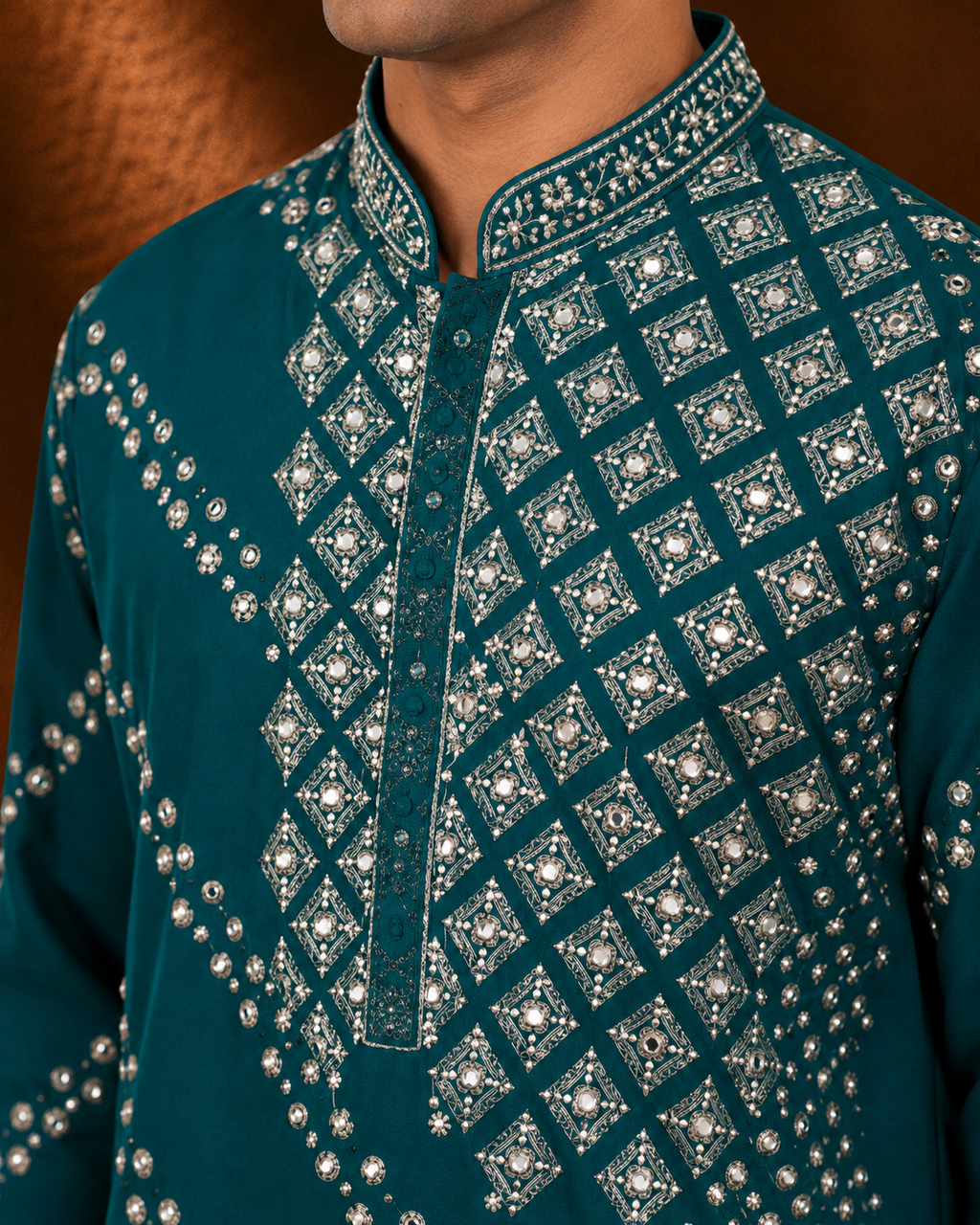 Men's Teal Green Embroidered Kurta | Wedding, Eid & Festive Wear Ethnic Kurta