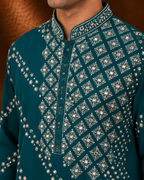 Men's Teal Green Embroidered Kurta | Wedding, Eid & Festive Wear Ethnic Kurta
