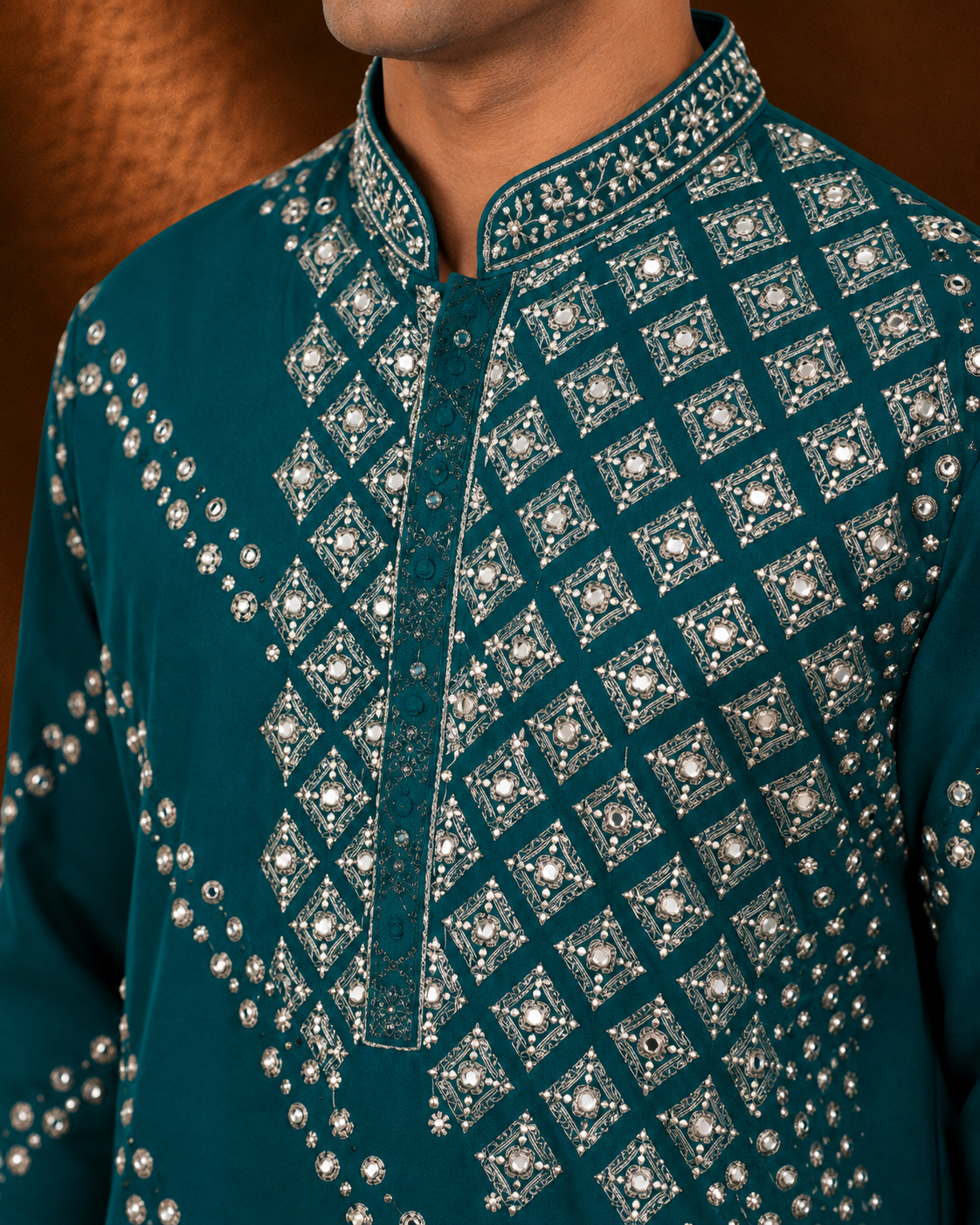 Men's Teal Green Embroidered Kurta | Wedding, Eid & Festive Wear Ethnic Kurta
