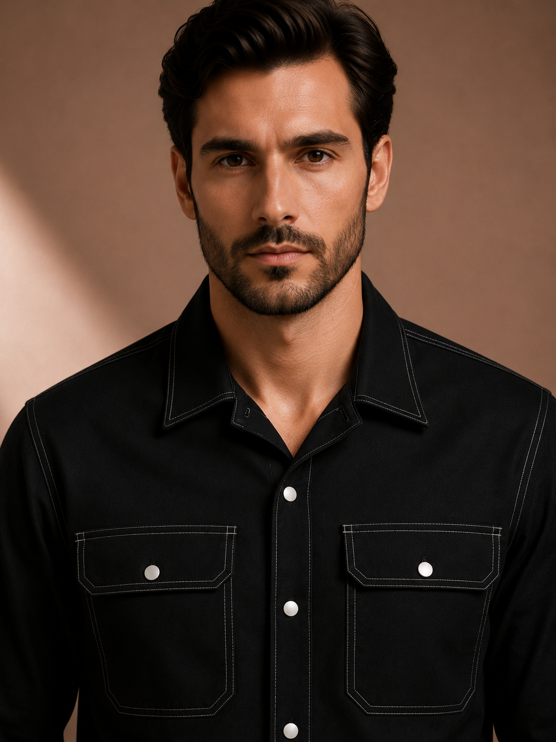 Men's Black Utility Overshirt | Premium Full Sleeve Smart Casual Button-Down Shirt
