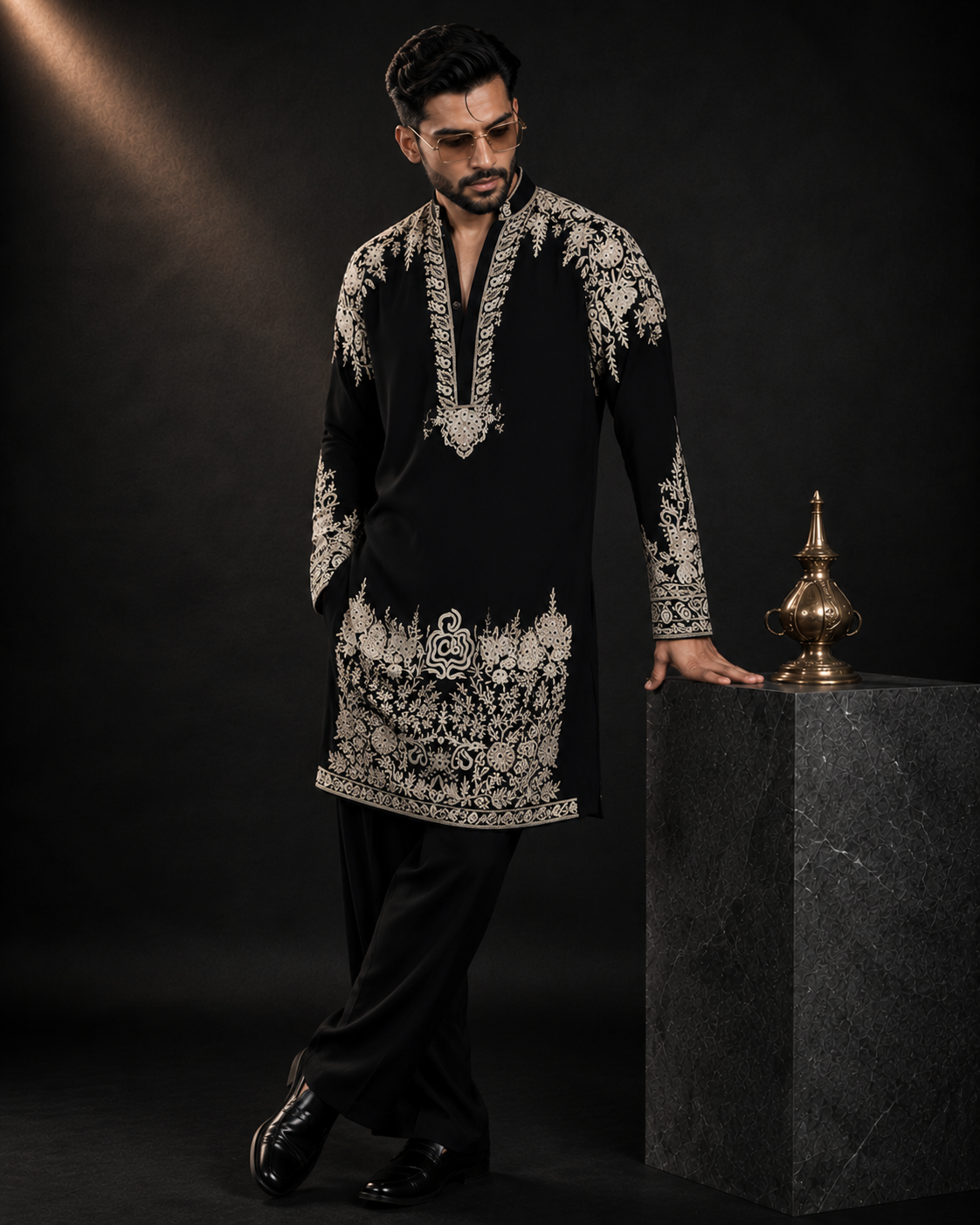 Product Title: Black Embroidered Kurta for Men | Festive & Wedding Party Wear