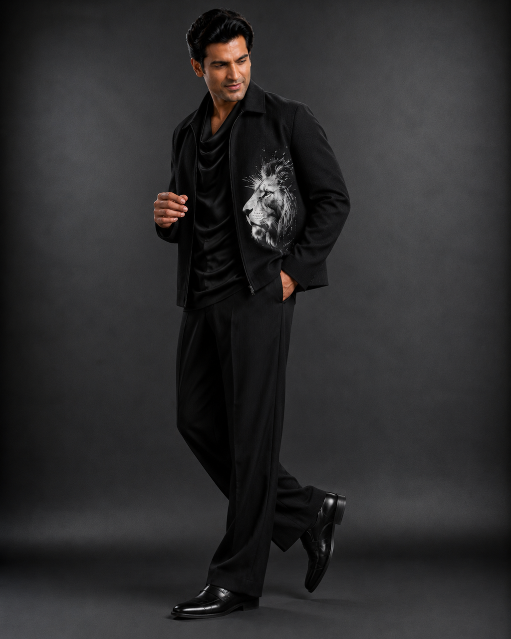 Men's Premium Black Lion Print Bomber Jacket | Regular Fit Zip-Up Casual Jacket  Description