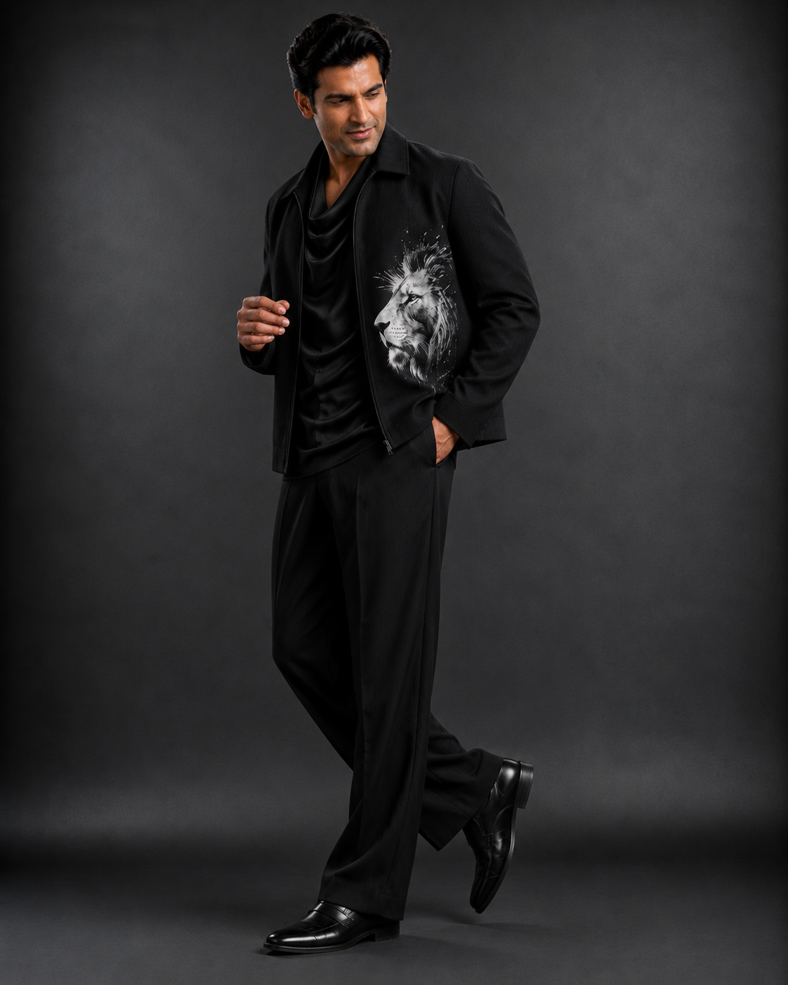 Men's Premium Black Lion Print Bomber Jacket | Regular Fit Zip-Up Casual Jacket  Description