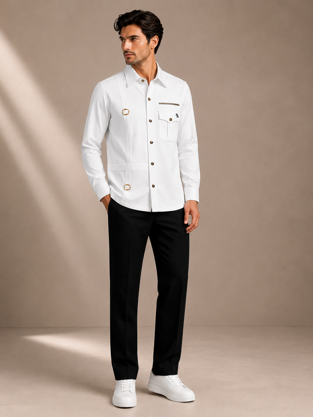 Men's White Utility Designer Shirt | Premium Full Sleeve Smart Casual Button-Down Shirt