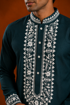 Men's Teal Green Embroidered Kurta | Premium Ethnic Wear for Festive & Wedding Occasions