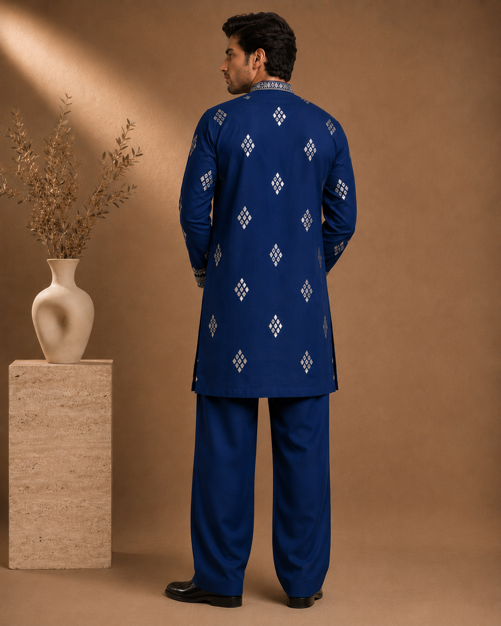 Royal Blue Heavy Mirror Work Embroidered Kurta for Men | Festive & Wedding Party Wea