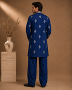 Royal Blue Heavy Mirror Work Embroidered Kurta for Men | Festive & Wedding Party Wea