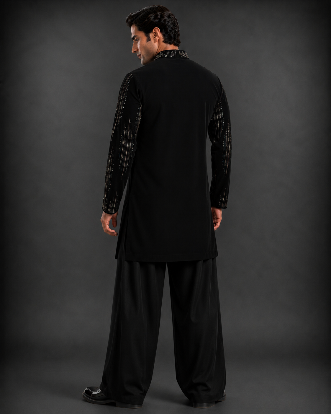 Men's Black Velvet Embellished Designer Kurta | Premium Party Wear, Wedding & Festive Kurta for Men