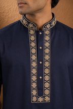Navy Blue Embroidered Men's Kurta | Premium Festive & Wedding Ethnic Wear