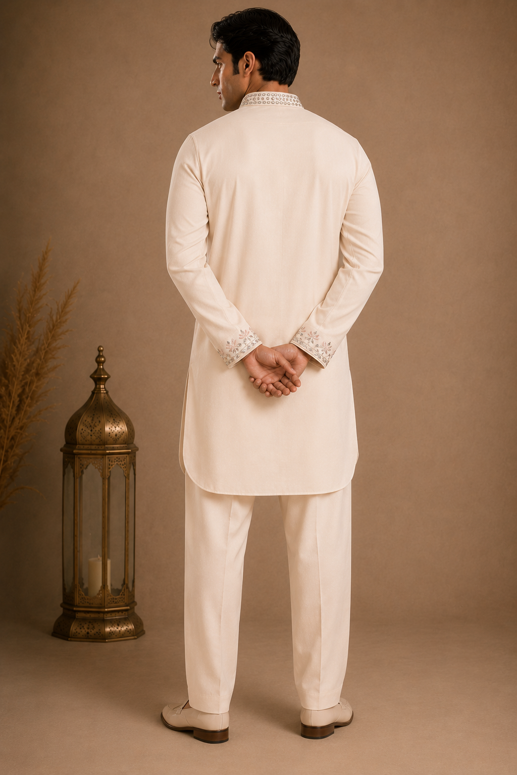 Men's Cream Embroidered Kurta with Designer Jacket | Premium Festive Ethnic Wear for Weddings