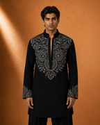Men's Black Silver Embroidered Kurta | Premium Ethnic Wear for Festive & Wedding Occasions
