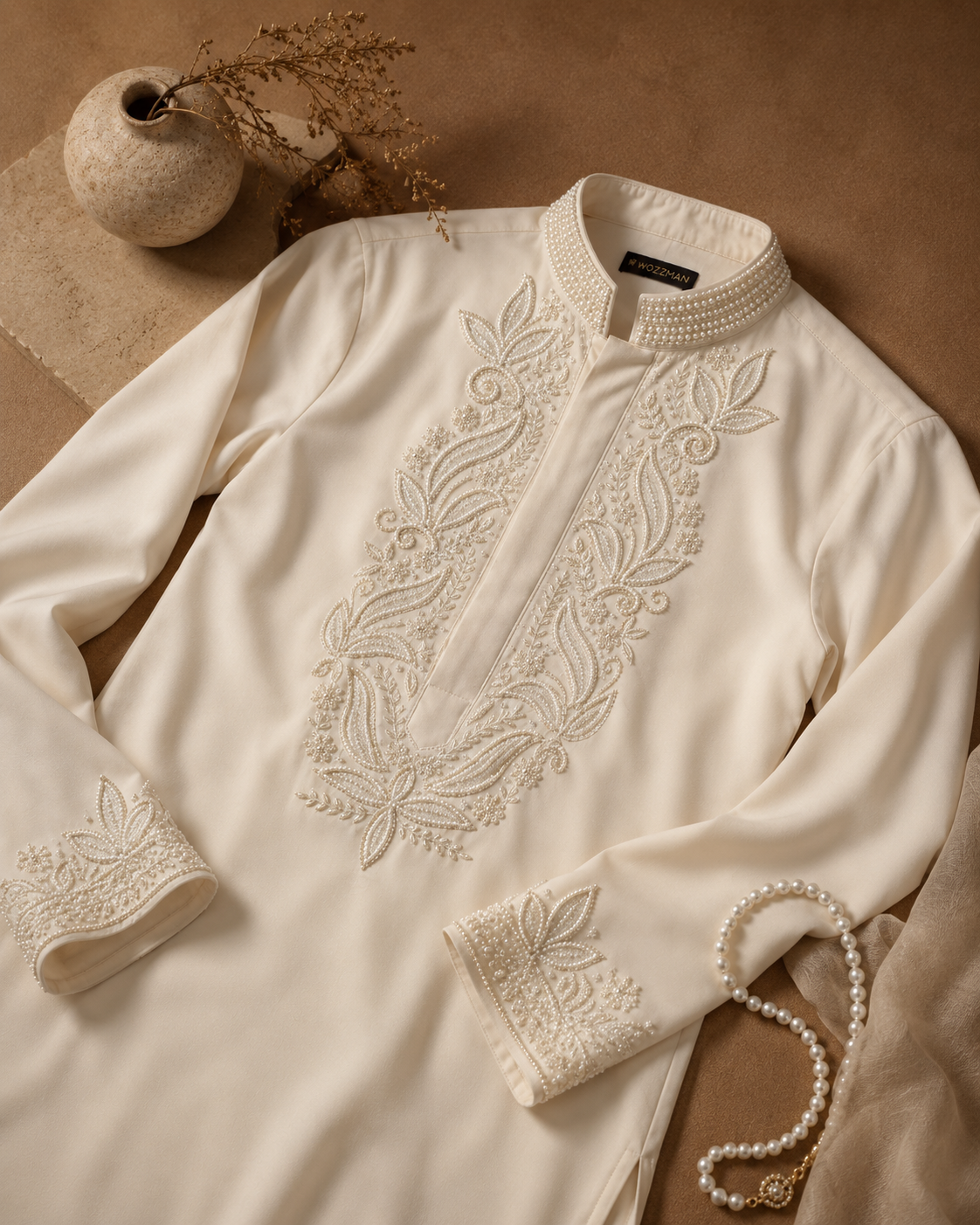 Ivory Embroidered Silk Kurta for Men | Festive & Wedding Wear