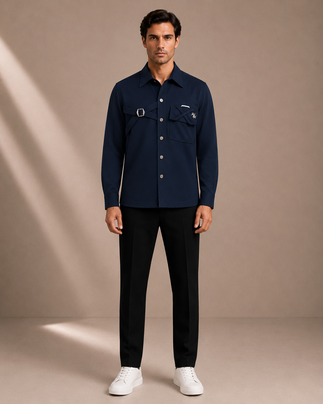 Men's Navy Blue Utility Designer Shirt | Premium Full Sleeve Smart Casual Button-Down Shirt