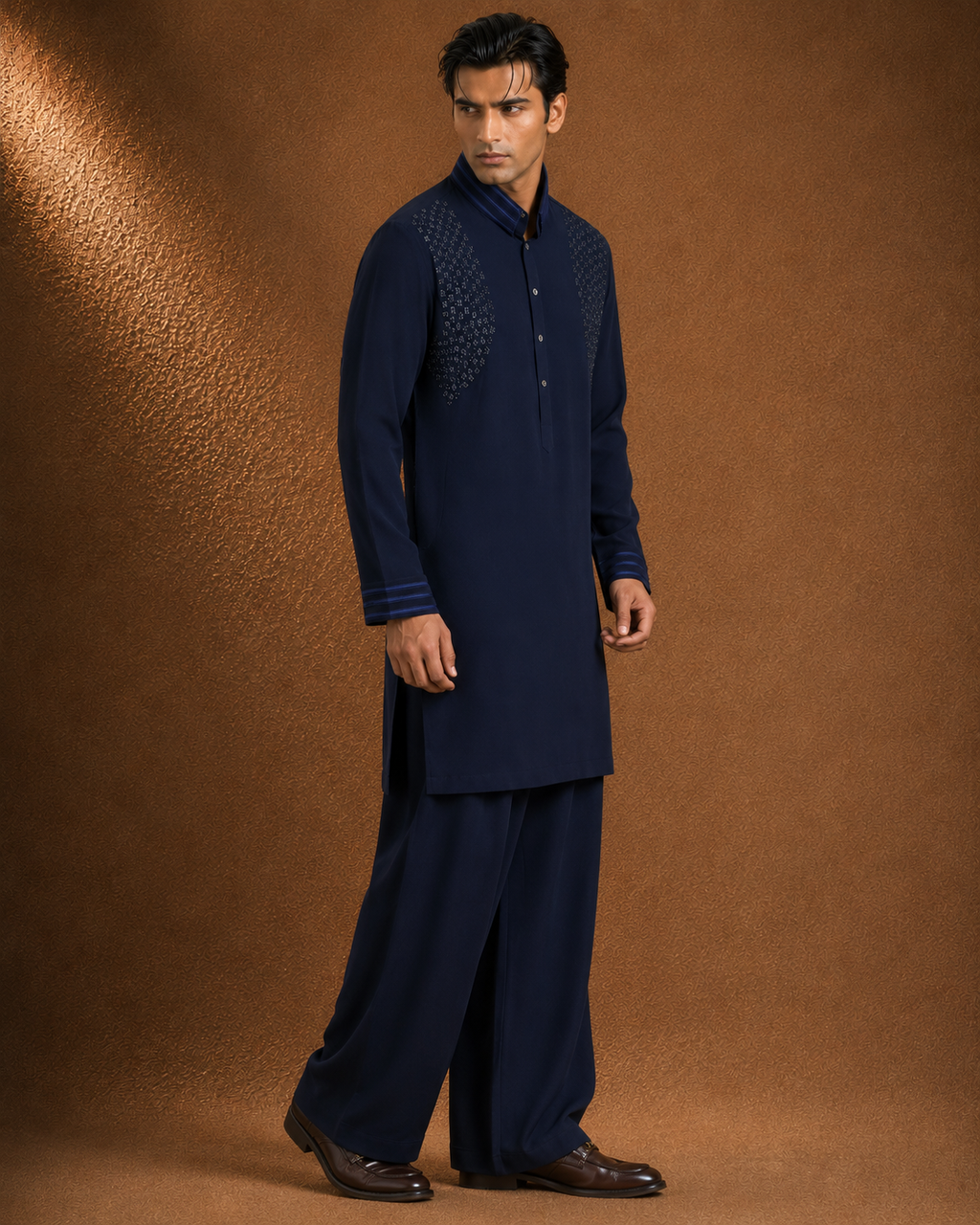 Men's Navy Blue Embroidered Kurta | Premium Festive Ethnic Wear