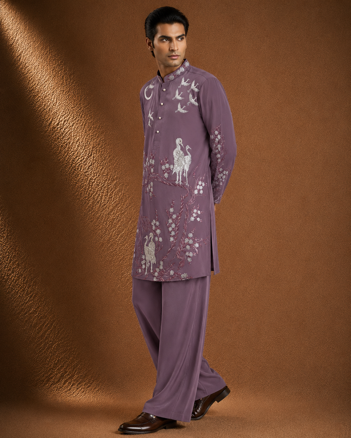 Mauve Embroidered Kurta for Men – Premium Festive & Ethnic Wear