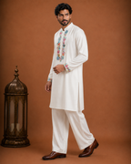 Men's White Embroidered Designer Kurta | Premium Ethnic Kurta for Weddings, Eid & Festive Wear