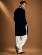 Navy Blue Velvet Embroidered Men's Kurta | Premium Festive & Wedding Ethnic Wear