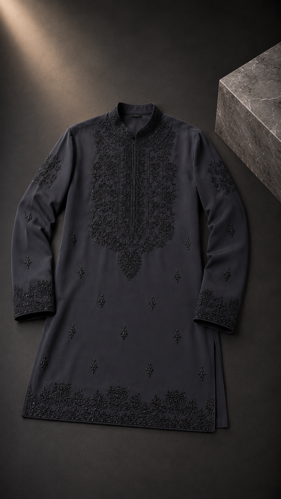 Men's Charcoal Grey Embroidered Designer Kurta | Premium Ethnic Kurta for Weddings, Eid, Festive & Party Wear