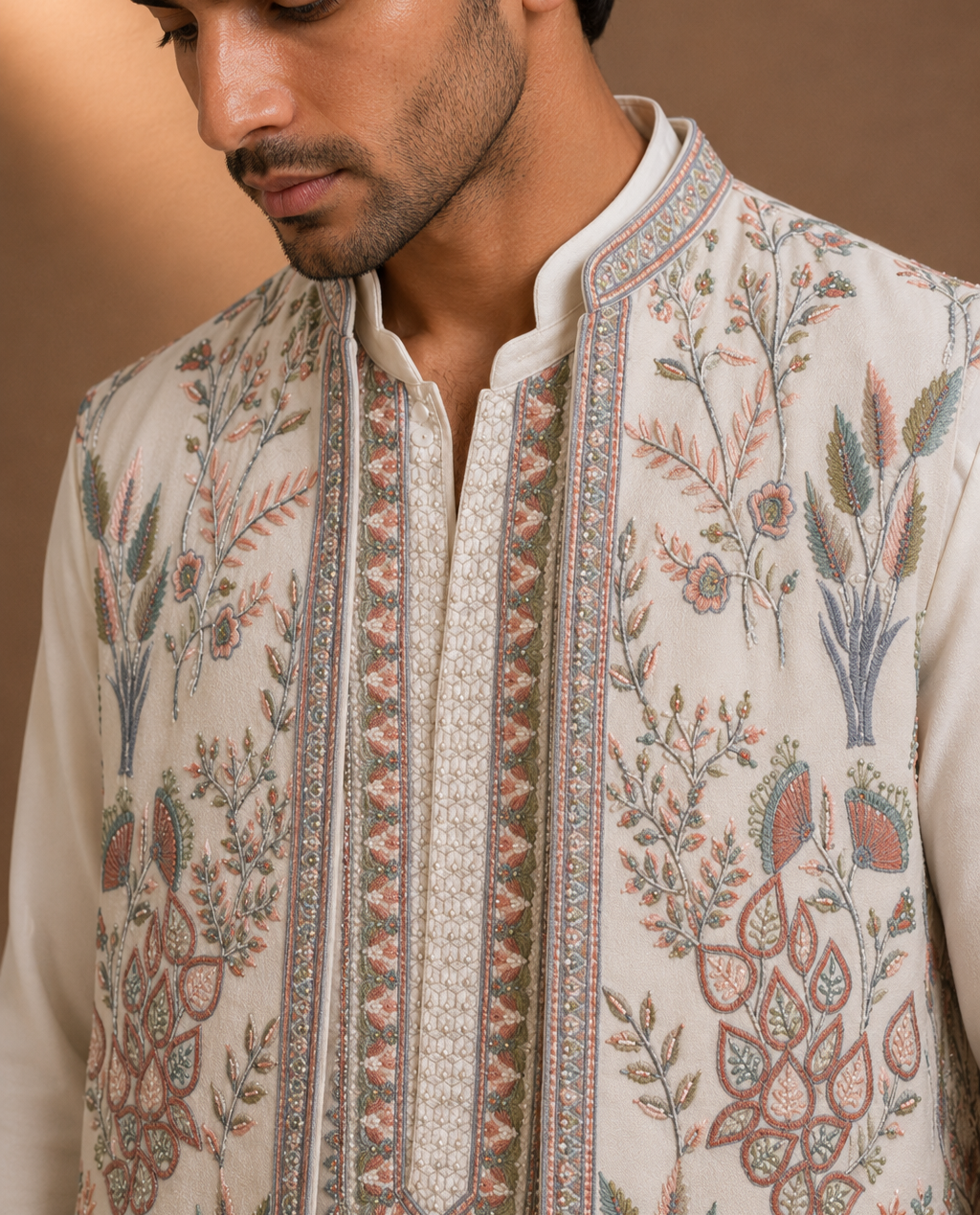 Off-White Embroidered Kurta with Nehru Jacket Set for Men | Groom & Festive Wedding Wear
